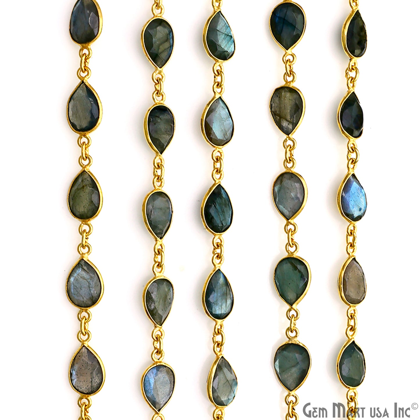 Labradorite Pears 8x10mm Gold Plated Bezel Continuous Connector Chain