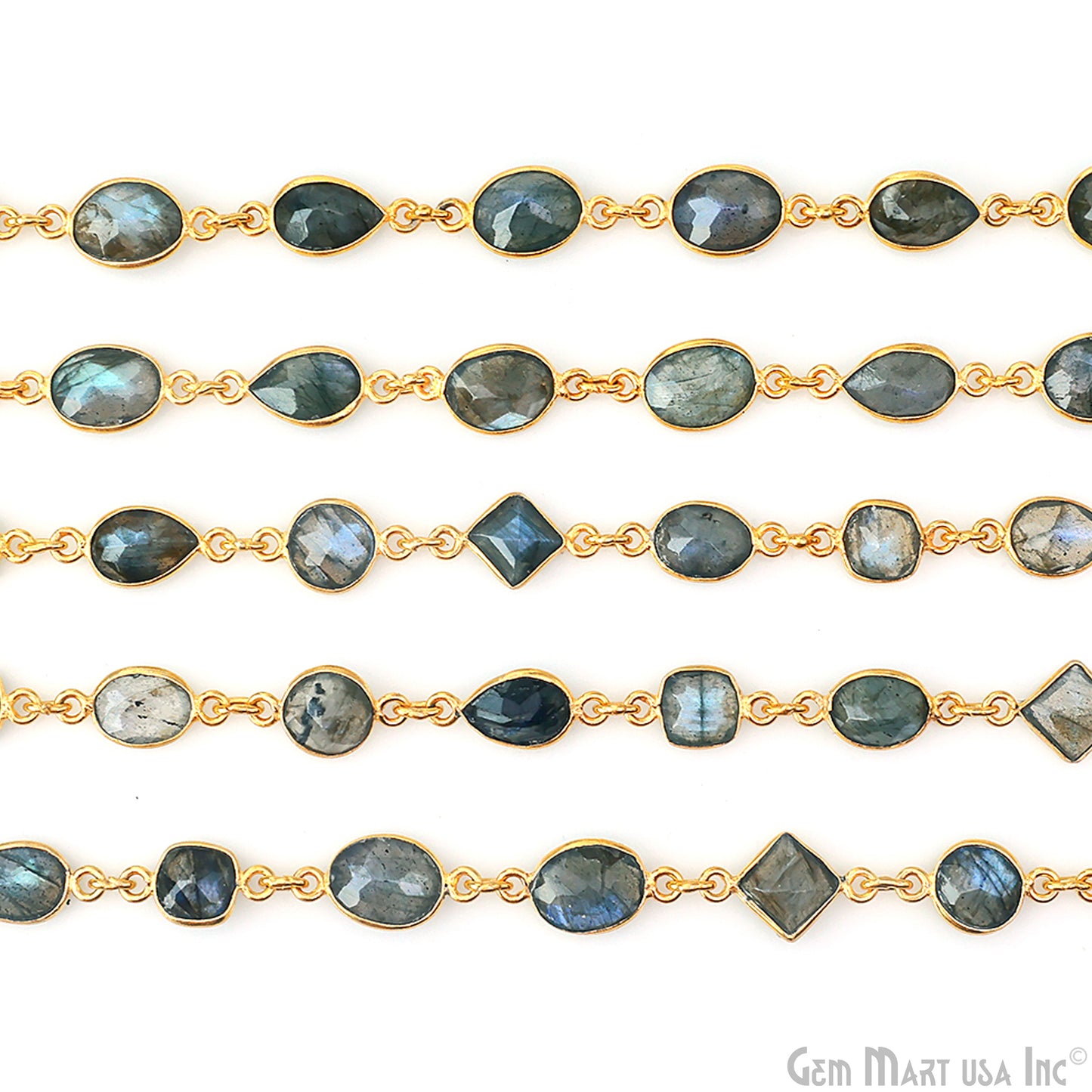 Labradorite Mix Shape 10mm Gold Plated Continuous Connector Chain