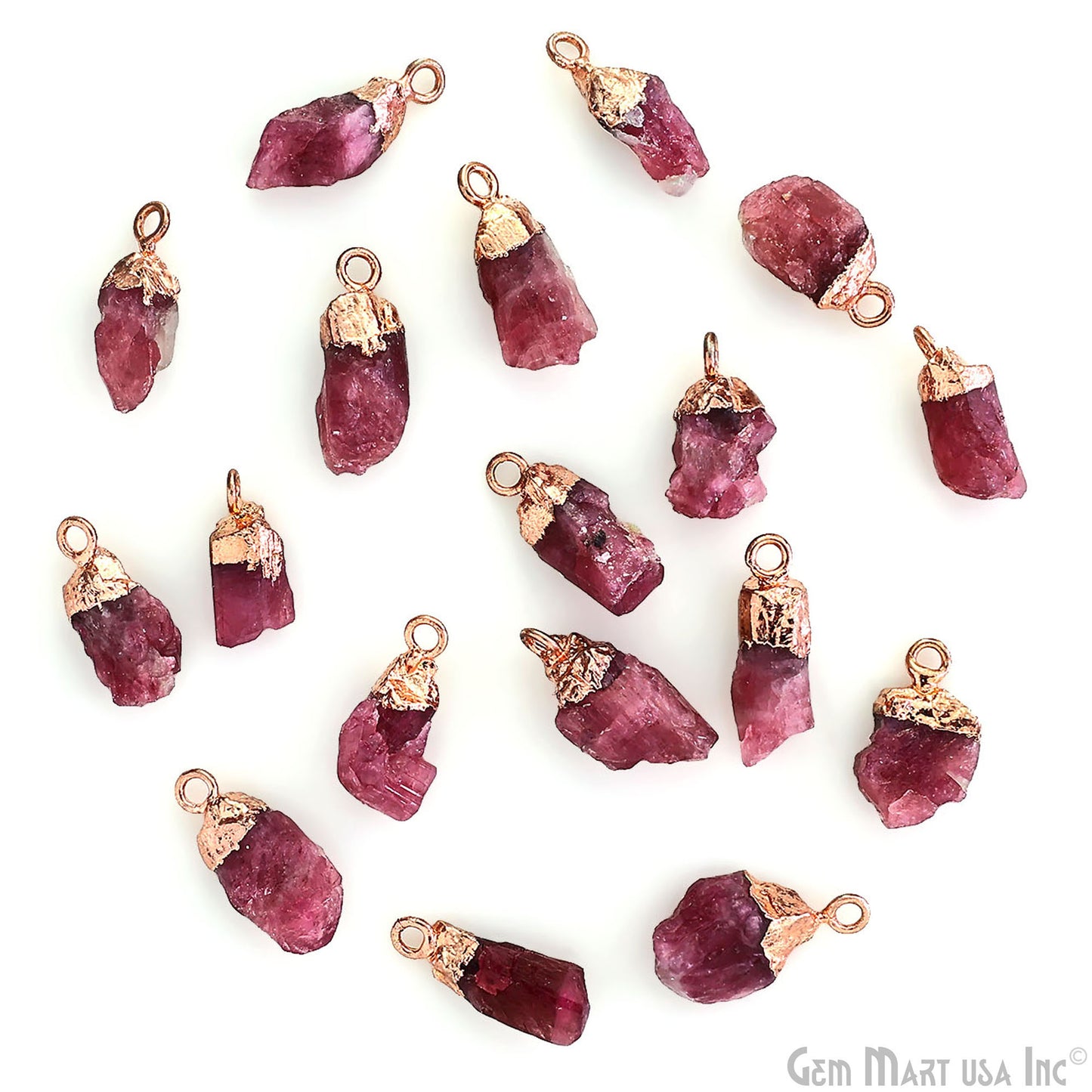 Rough Ruby Gemstone 15x10mm Organic Rose Gold Edged Single Bail Connector Charm