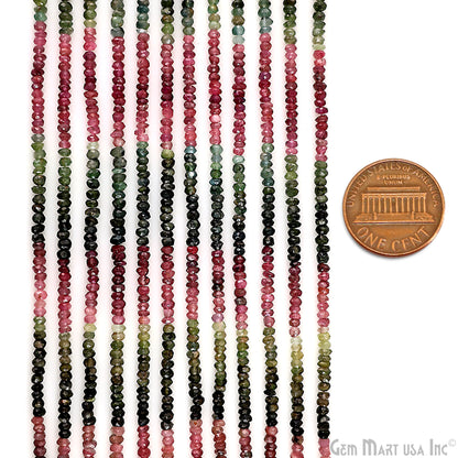 Multi Tourmaline Rondelle Beads, 12-13 Inch Gemstone Strands, Drilled Strung Nugget Beads, Faceted Round, 3mm