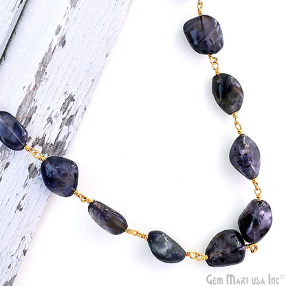 Iolite Faceted Beads Gold Plated Wire Wrapped Beads Rosary Chain