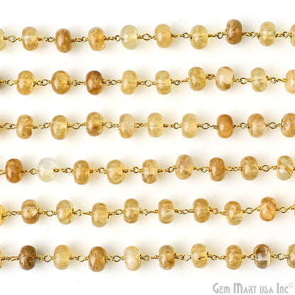 Golden Rutile 8-9mm Gold Plated Beaded Wire Wrapped Rosary Chain