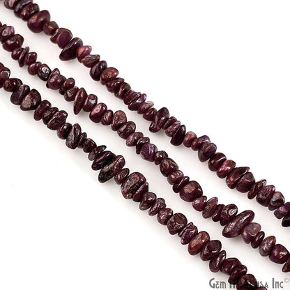 Ruby Chip Beads, 34 Inch, Natural Chip Strands, Drilled Strung Nugget Beads, 3-7mm, Polished, GemMartUSA (CHRB-70001)