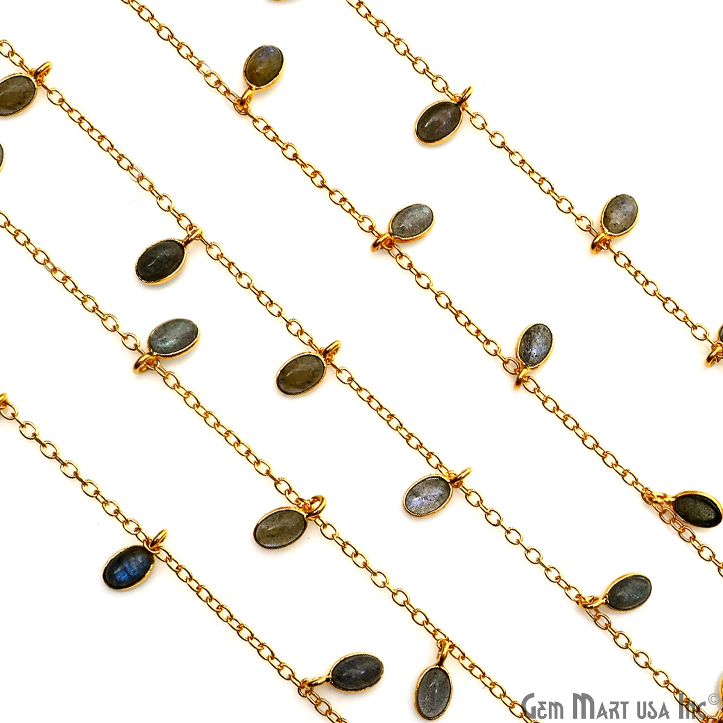 Labradorite Oval 6x4mm Gold Plated Bezel Dangle Rosary Chain