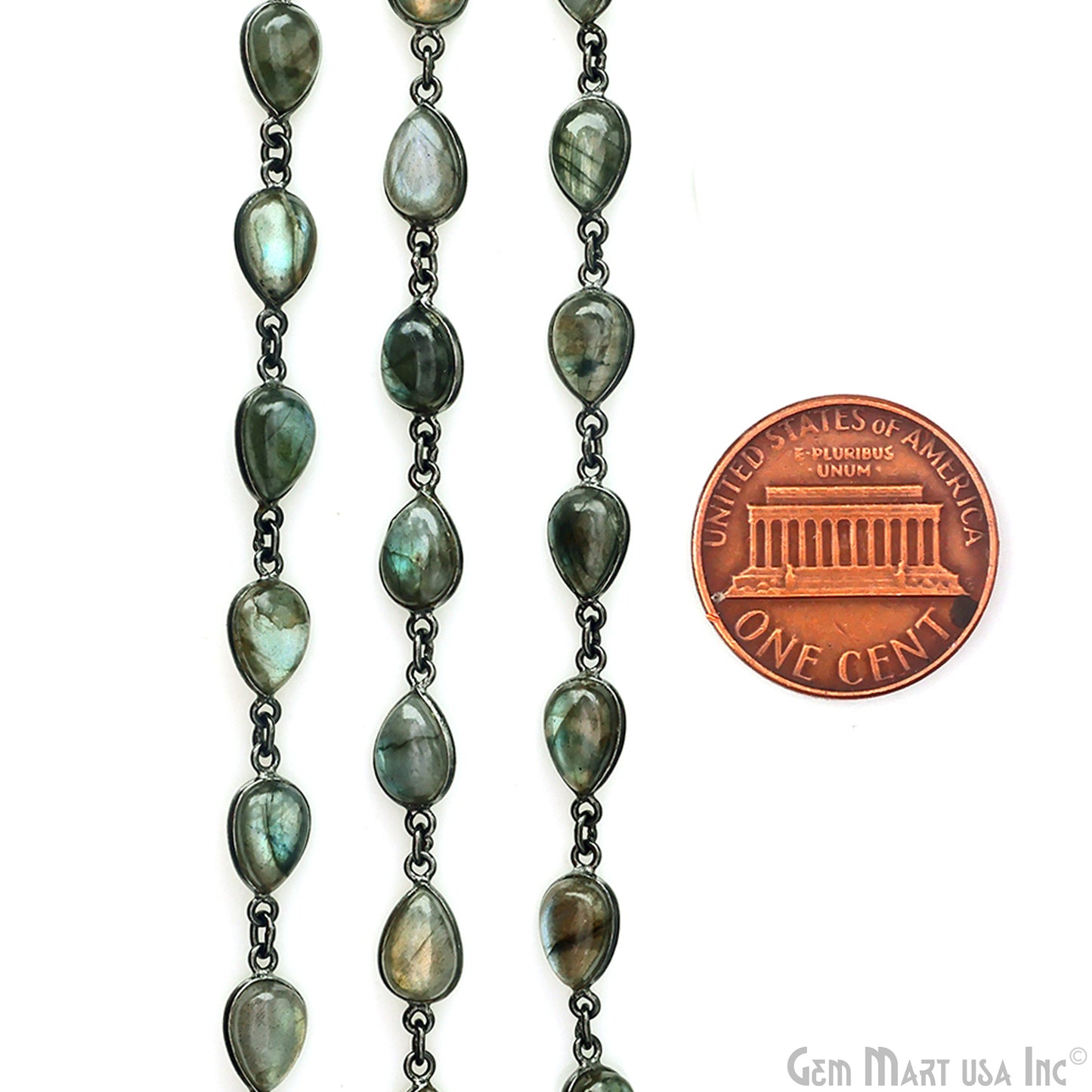 Labradorite 7x10mm Pears Oxidized Bezel Cabochon Continuous Connector Chain