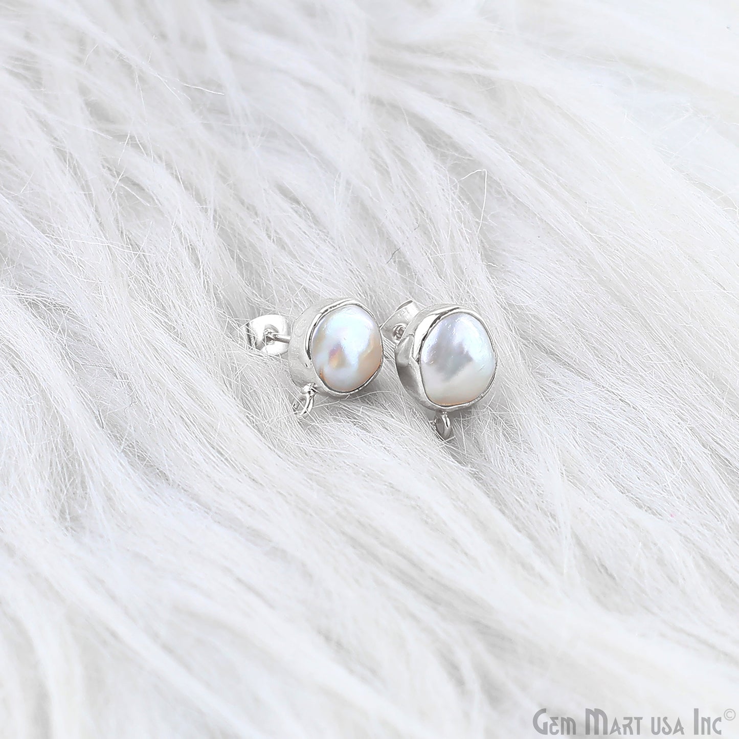 DIY Pearl Organic 14x10mm Silver Electroplated Loop Connector Studs Earrings