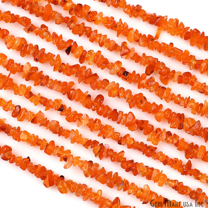 Carnelian Chip Beads, 34 Inch, Natural Chip Strands, Drilled Strung Nugget Beads, 3-7mm, Polished, GemMartUSA (CHCN-70001)