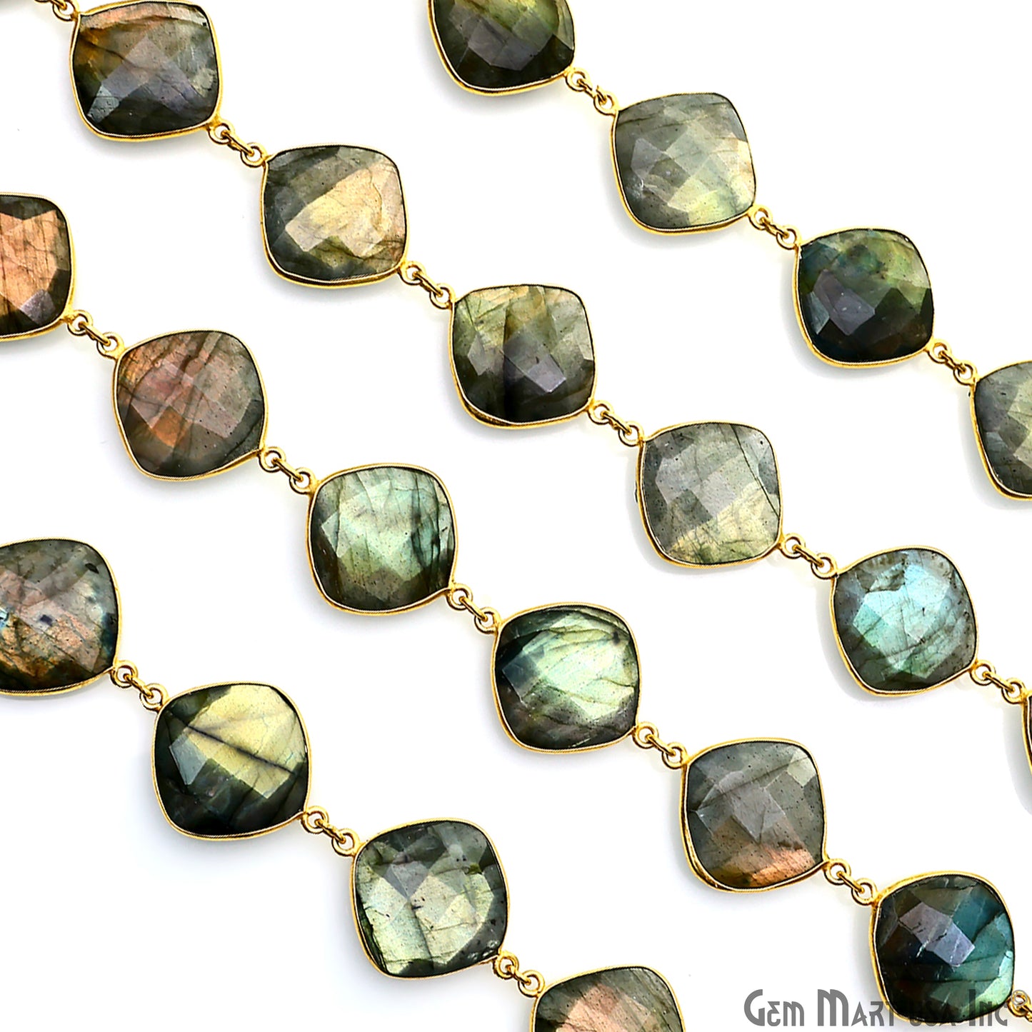 Labradorite Cushion 16mm Gold Plated Bezel Continuous Connector Chain