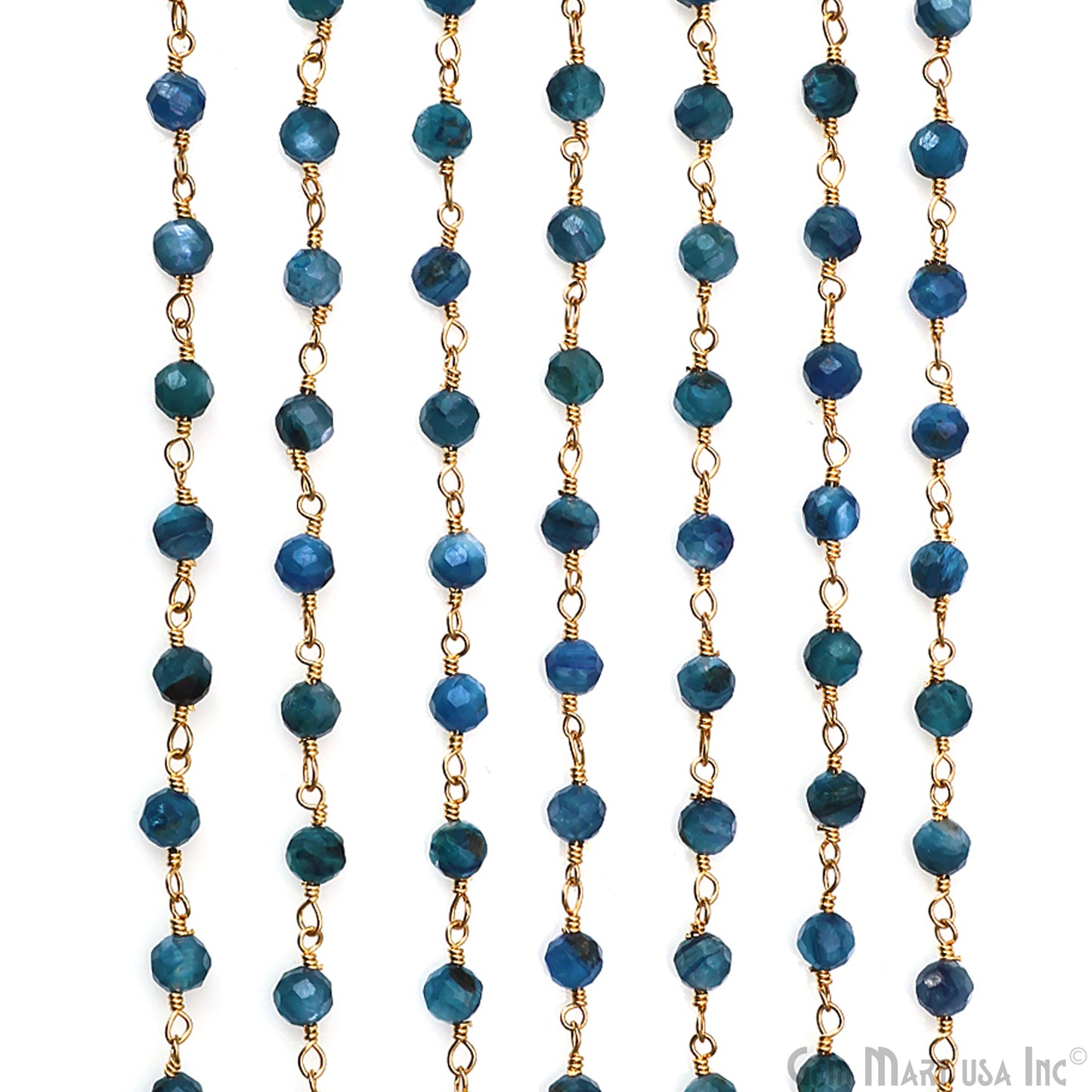 Kyanite Faceted 4mm Gold Plated Beaded Wire Wrapped Rosary Chain