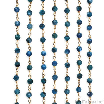 Kyanite Faceted 4mm Gold Plated Beaded Wire Wrapped Rosary Chain