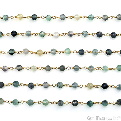 Fluorite 4mm Gold Plated Beaded Wire Wrapped Rosary Chain