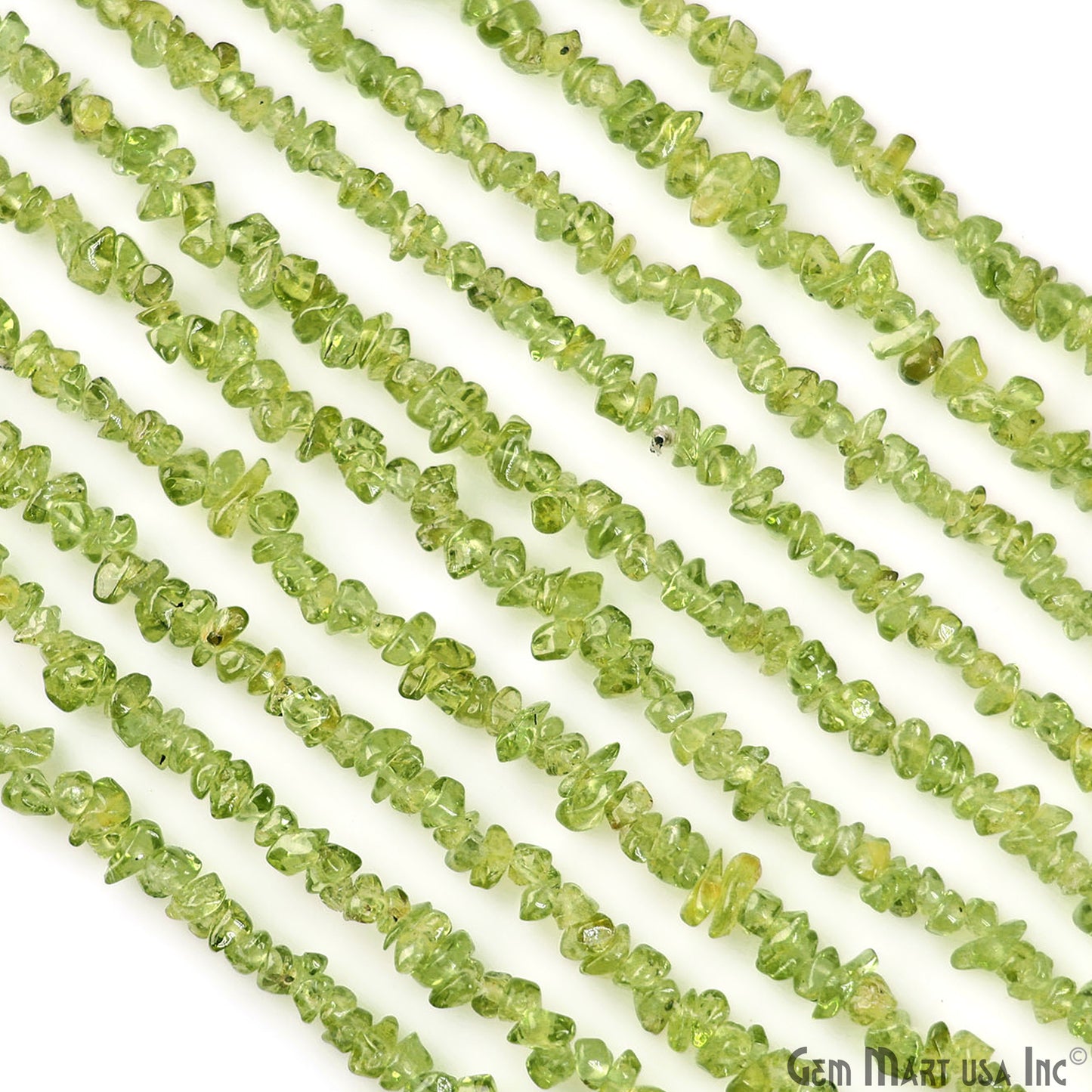 Peridot Chip Beads, 34 Inch, Natural Chip Strands, Drilled Strung Nugget Beads, 3-7mm, Polished, GemMartUSA (CHPD-70001)