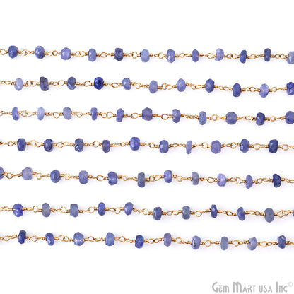 Natural Tanzanite 4mm Faceted Beads Gold Wire Wrapped Rosary