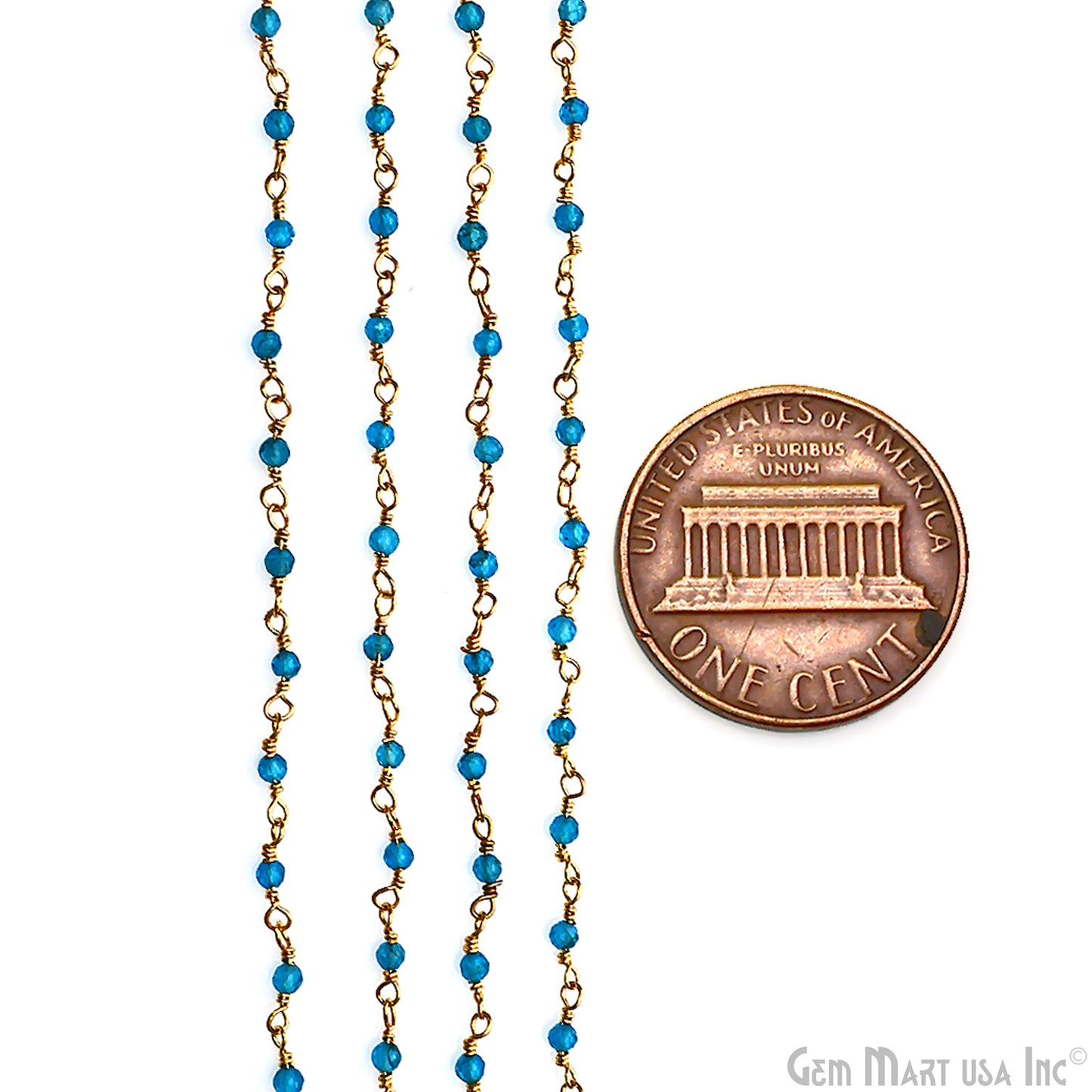 Neon Apatite 2-2.5mm Tiny Beads Gold Plated Wire Wrapped Rosary Chain