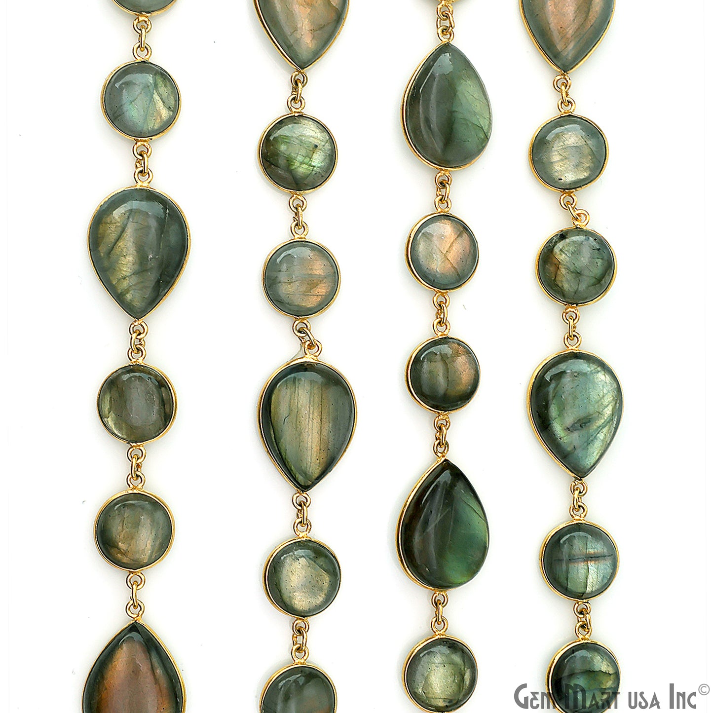 Labradorite Cabochon Round & Pears Shape Gold Plated Continuous Connector Chain