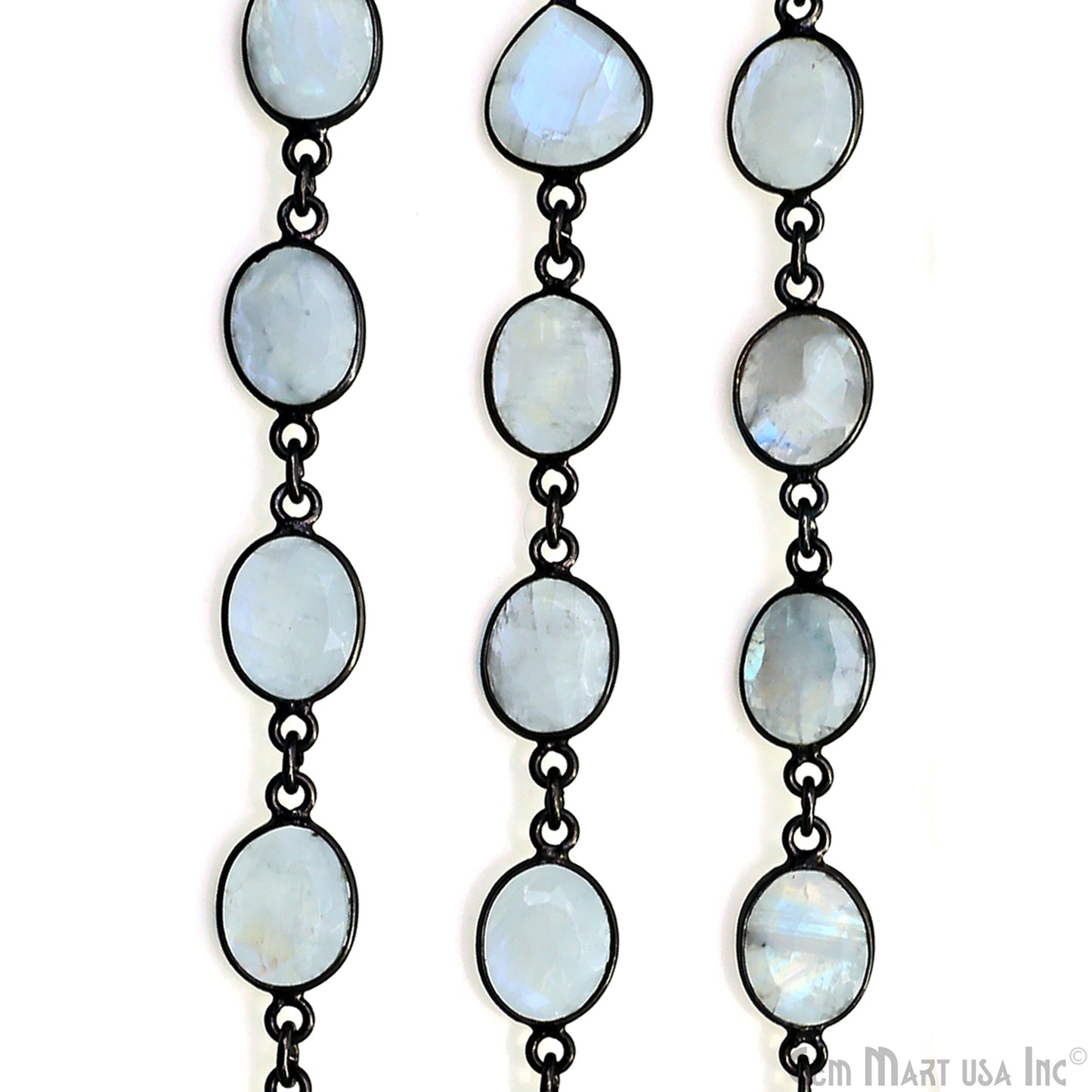 Rainbow Moonstone 10mm Mix Shape Oxidized Bezel Continuous Connector Chain