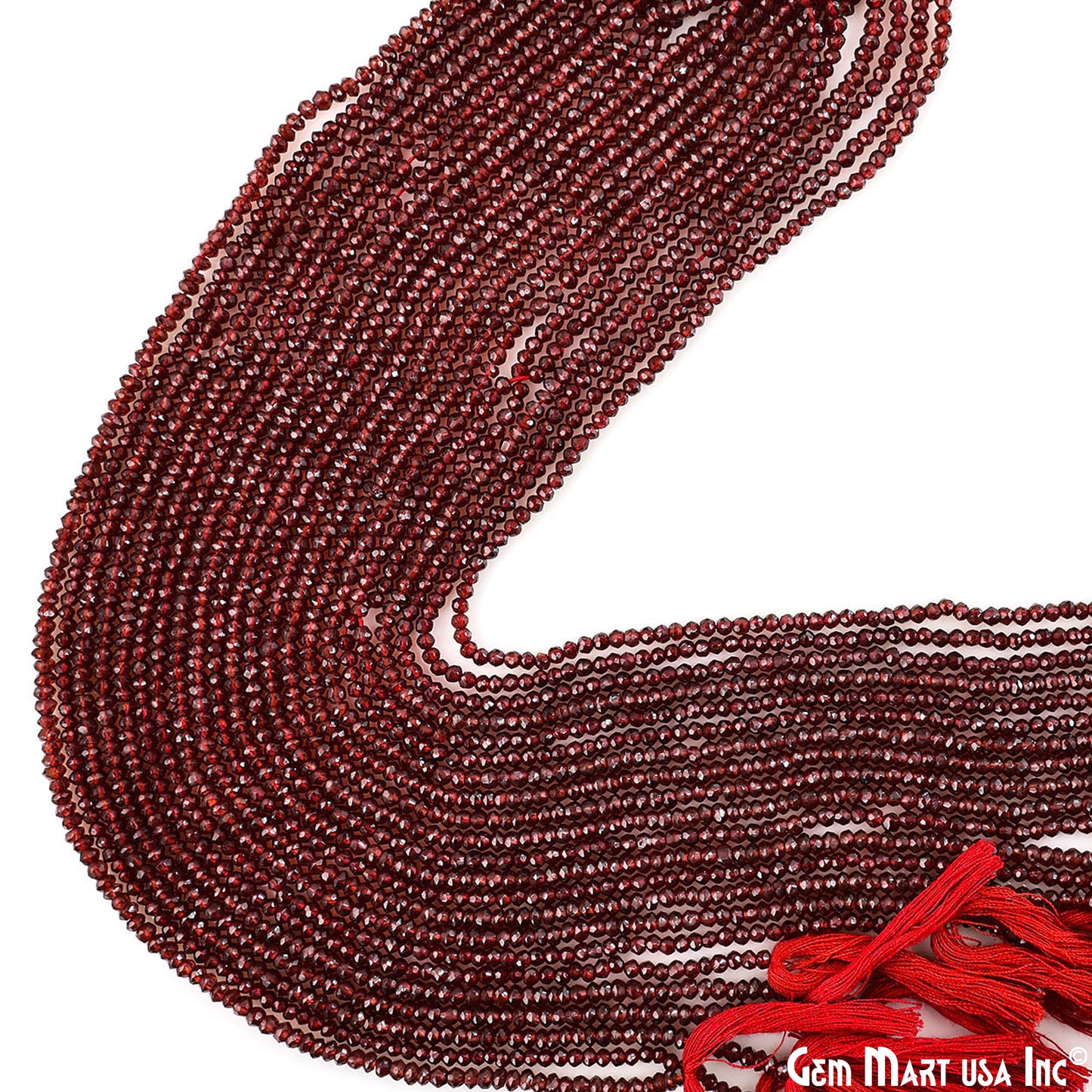 Garnet Rondelle Beads, 12.5 Inch Gemstone Strands, Drilled Strung Nugget Beads, Faceted Round, 2-2.5mm