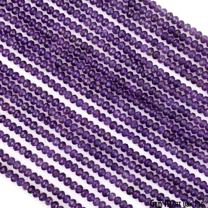 Amethyst Rondelle Beads, 12.5 Inch Gemstone Strands, Drilled Strung Nugget Beads, Faceted Round, 4mm