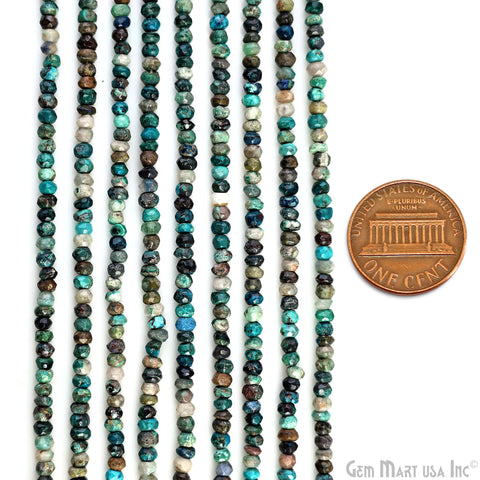 Chrysocolla Rondelle Beads, 13 Inch Gemstone Strands, Drilled Strung Nugget Beads, Faceted Round, 3-4mm