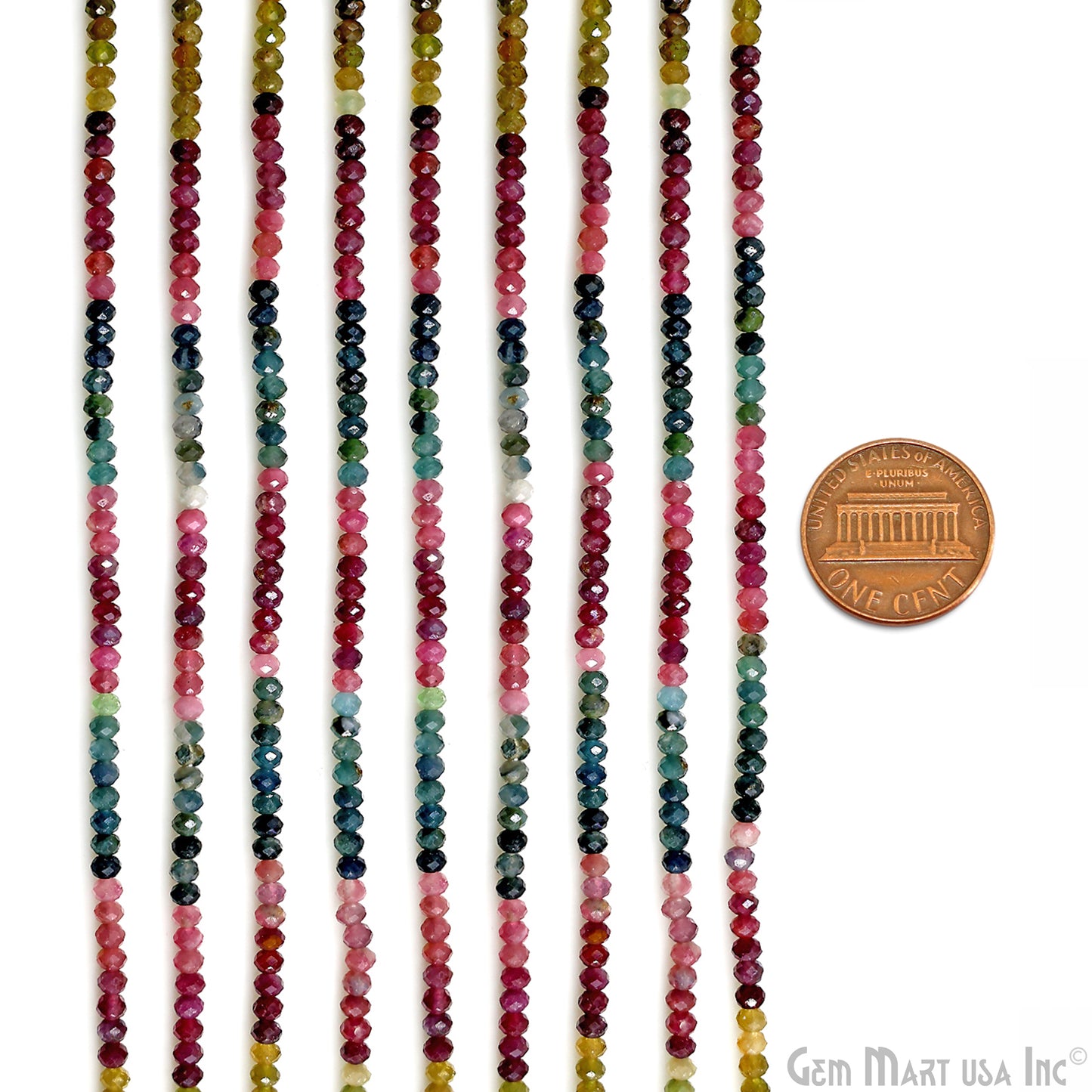 Multi Tourmaline Rondelle Beads, 13 Inch Gemstone Strands, Drilled Strung Nugget Beads, Faceted Round, 3-4mm