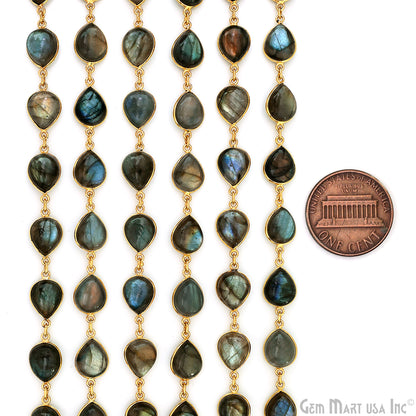 Labradorite 10x12mm Pears Gold Plated Bezel Cabochon Continuous Connector Chain