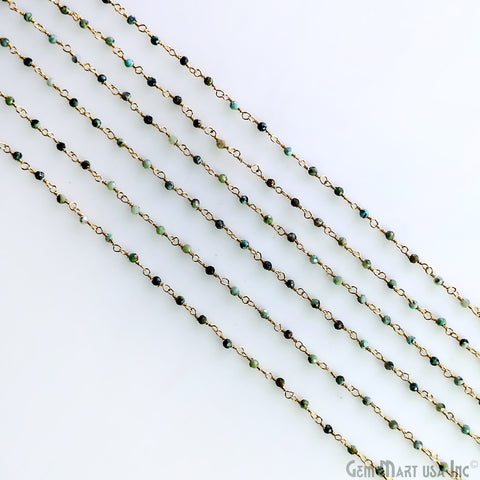 Emerald Faceted 2mm Gold Plated Gold Wire Wrapped Rosary Chain