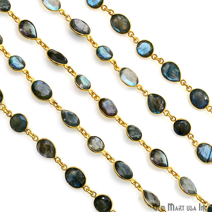 Labradorite Mix Shape Below 10mm Gold Plated Bezel Continuous Connector Chain