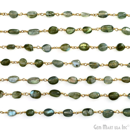 Labradorite Freeform Beads 8x5mm Gold Wire Wrapped Beads Rosary Chain