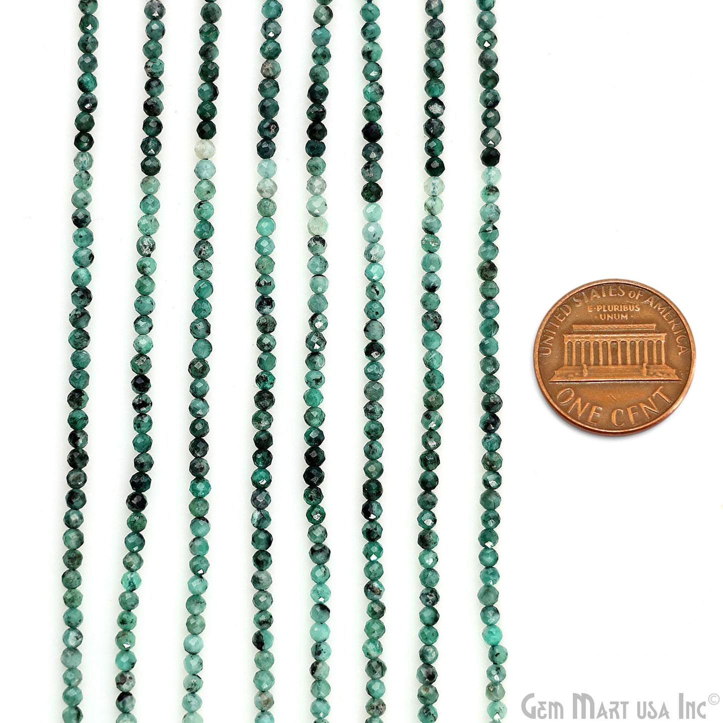 Emerald Rondelle Beads, 13 Inch Gemstone Strands, Drilled Strung Nugget Beads, Faceted Round, 2-2.5mm