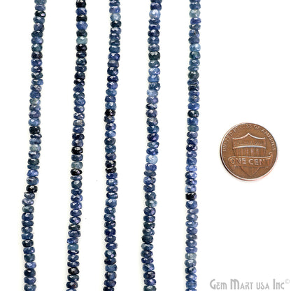 Iolite Rondelle Beads, 12.5 Inch Gemstone Strands, Drilled Strung Nugget Beads, Faceted Round, 3-4mm