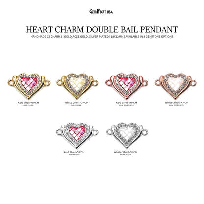 Heart Charm Pendant 18x12mm Double Bail Bracelet Charm Jewelry GemMartUSA