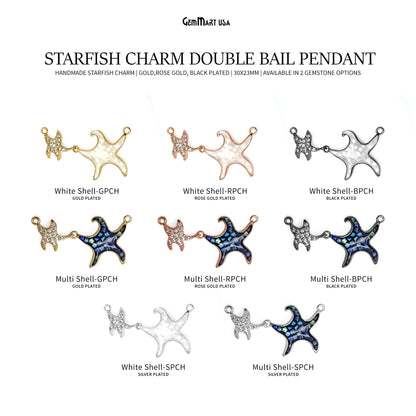 Starfish Charm Pendant Cubic Zircon 30x23mm Double Bail Bracelet Charm Jewelry GemMartUSA