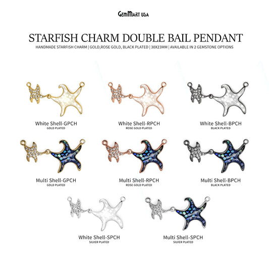 Starfish Charm Pendant Cubic Zircon 30x23mm Double Bail Bracelet Charm Jewelry GemMartUSA