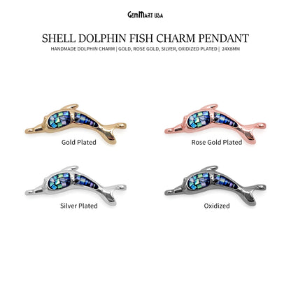 Shell Dolphin Fish Charm Pendant 24x8mm Single Bail Bracelet Charm Jewelry GemMartUSA