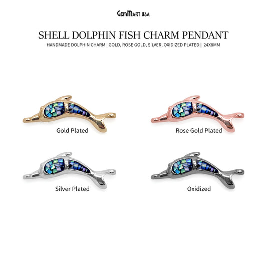 Shell Dolphin Fish Charm Pendant 24x8mm Single Bail Bracelet Charm Jewelry GemMartUSA