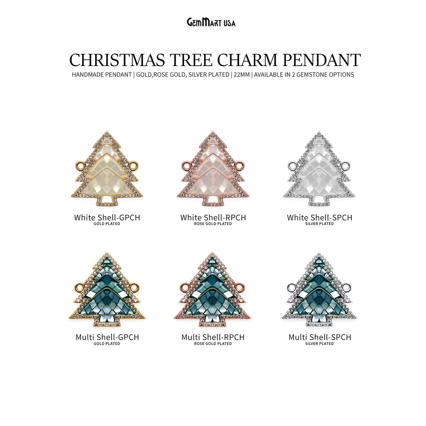Christmas Tree Charm Pendant 22mm Double Bail Bracelet Charm Jewelry GemMartUSA