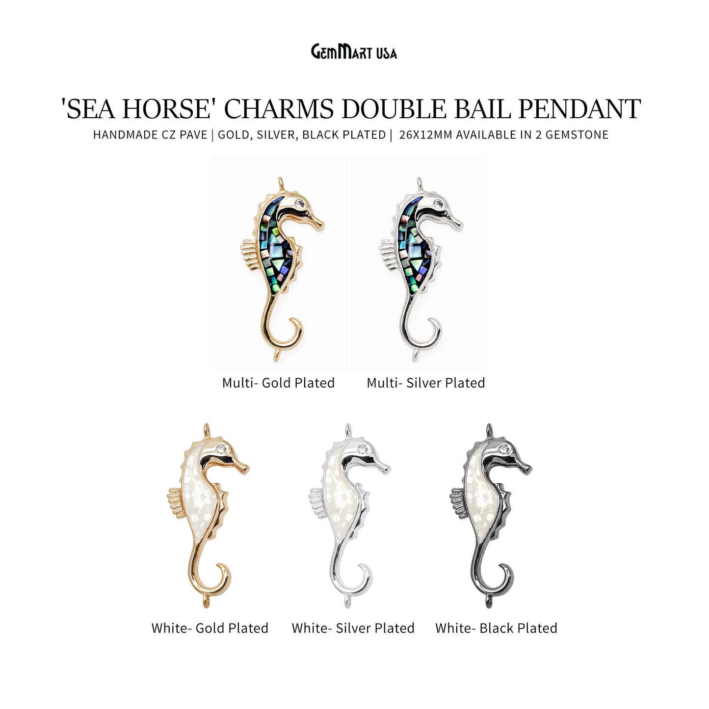 Sea Horse Charm Pendant 26x12mm Double Bail Fish Charm Jewelry GemMartUSA