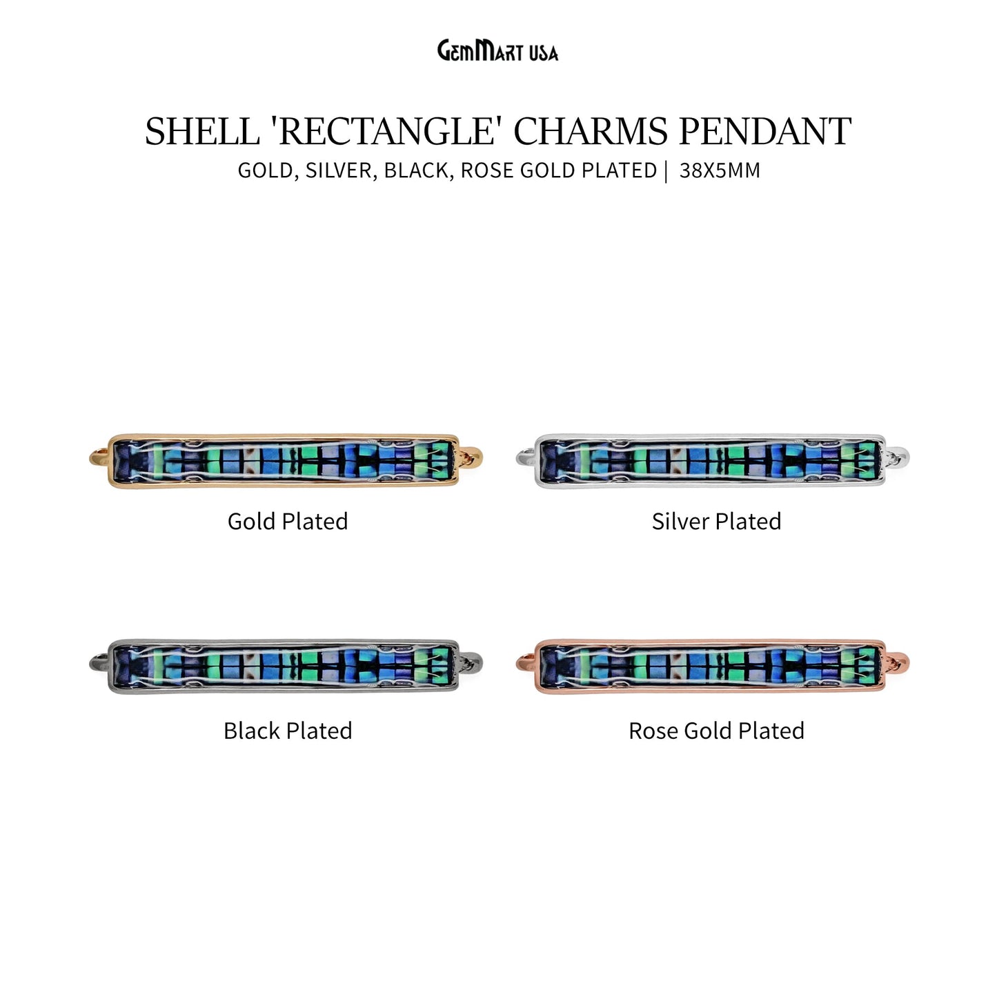 Multi Shell Rectangle 38x5mm Double Bar Pendant Connector Charm Jewelry GemMartUSA