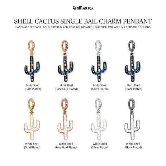 Shell Cactus Charm Pendant 30x12mm Single Bail Bracelet Charm Jewelry GemMartUSA