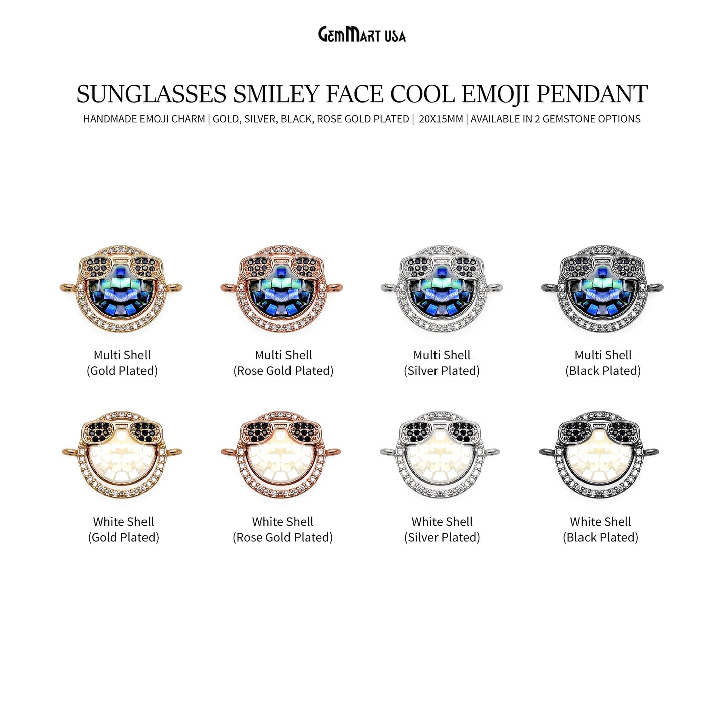 Sunglasses Smiley Face Cool Emoji Pendant 20x15mm Cubic Zircon Emoji Charm Jewelry GemMartUSA