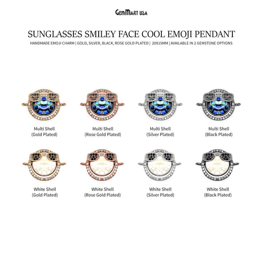 Sunglasses Smiley Face Cool Emoji Pendant 20x15mm Cubic Zircon Emoji Charm Jewelry GemMartUSA