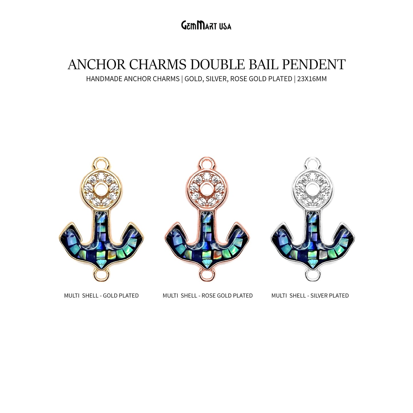 Anchor Charms, Micro Pave Anchor, Anchor Beads, Anchor Jewelry, CZ Beads 23x16mm, Charm Jewelry GemMartUSA