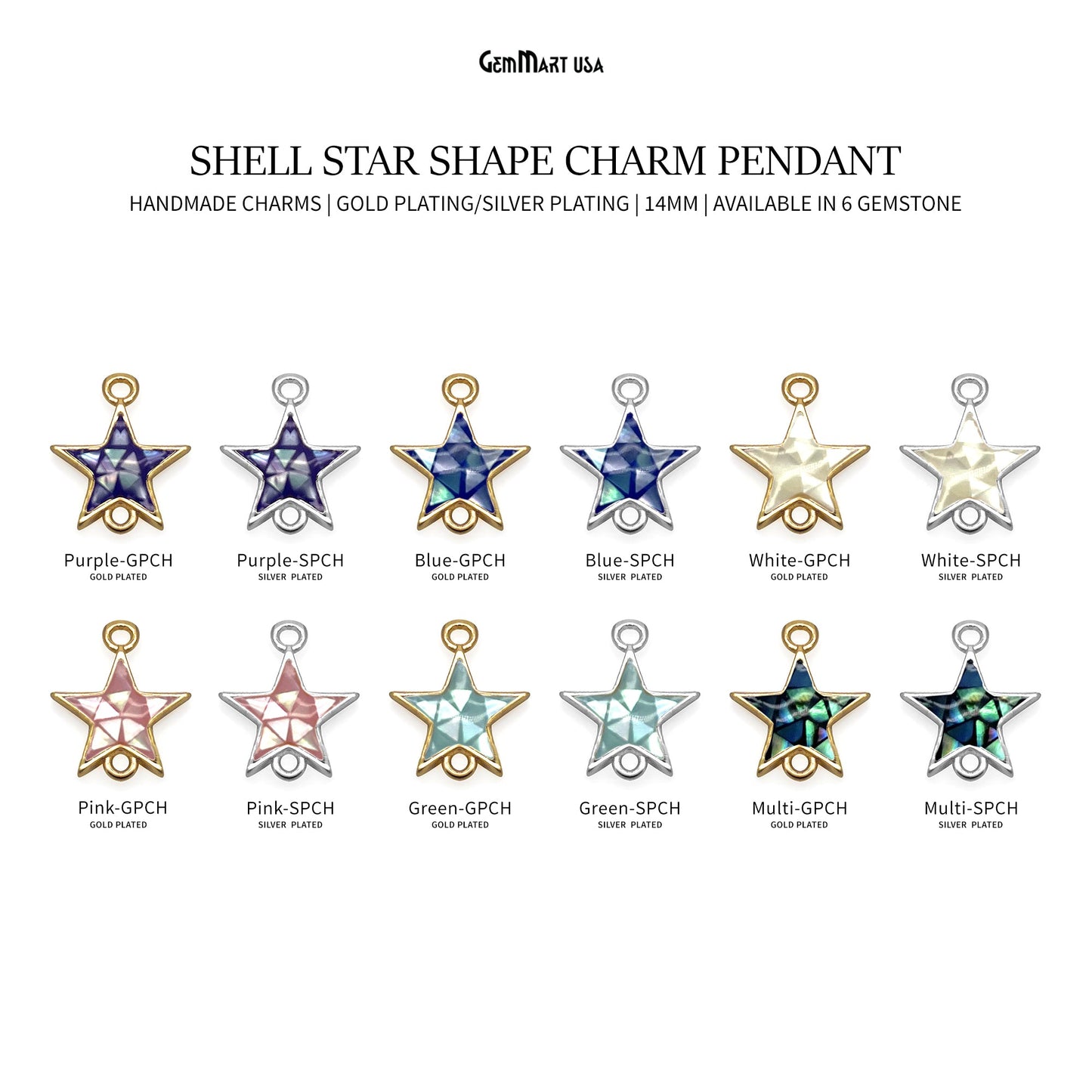 Shell Star Shape 12x11mm Double Bail Connector Charm Jewelry GemMartUSA