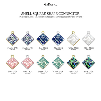 Shell Square Shape 14mm Single Bail Connector Charm Jewelry GemMartUSA