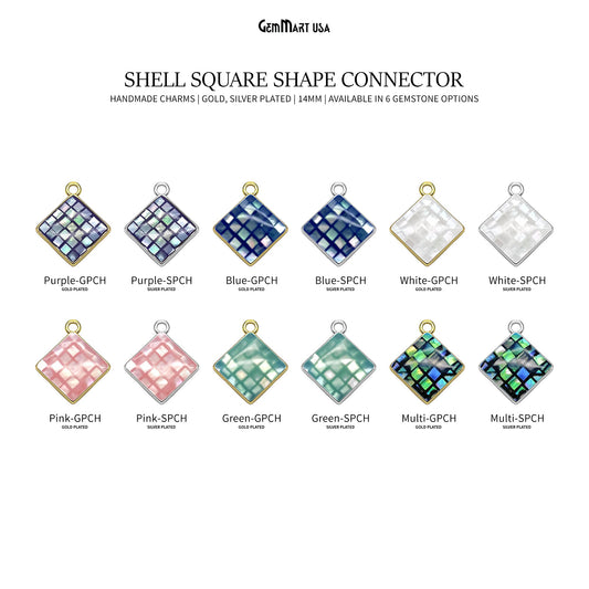 Shell Square Shape 14mm Single Bail Connector Charm Jewelry GemMartUSA