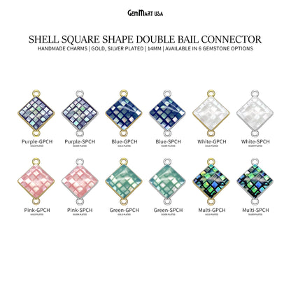 Shell Square Shape 14mm Double Bail Connector Charm Jewelry GemMartUSA