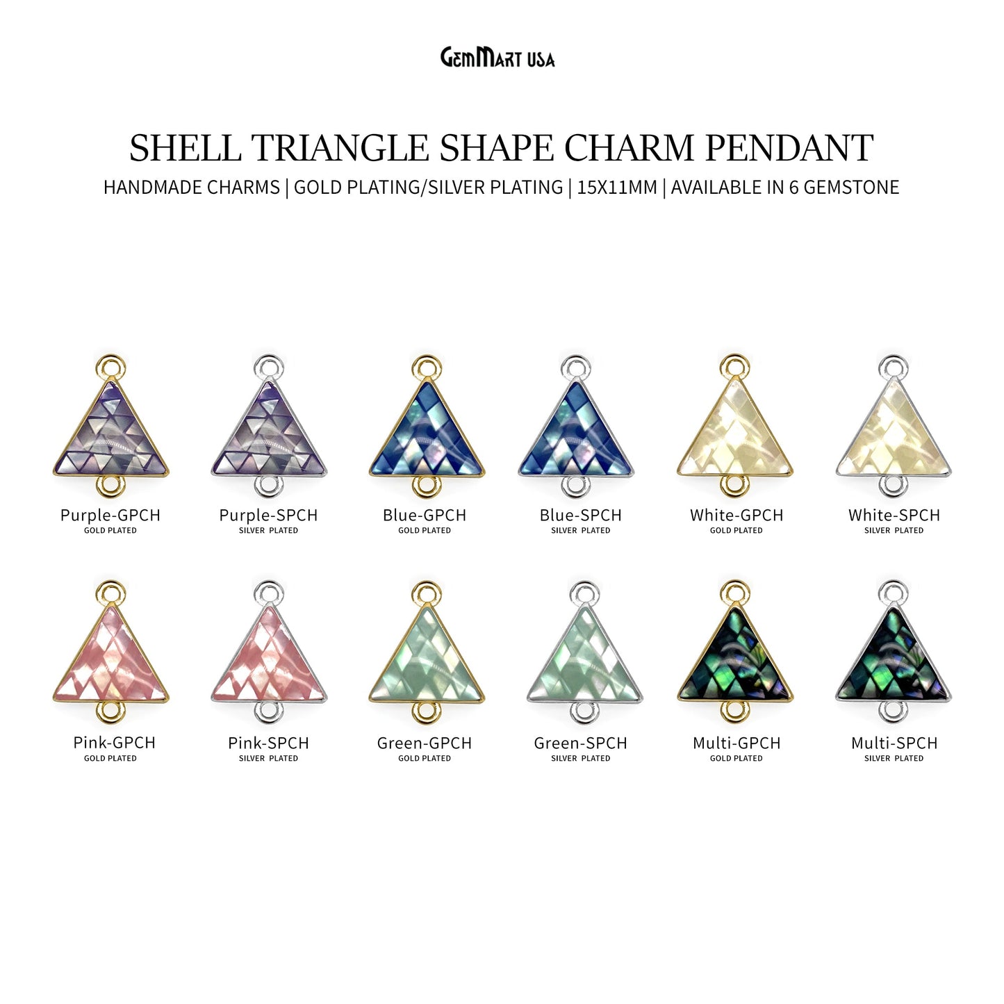 Shell Triangle Shape 15x11mm Double Bail Connector Charm Jewelry GemMartUSA
