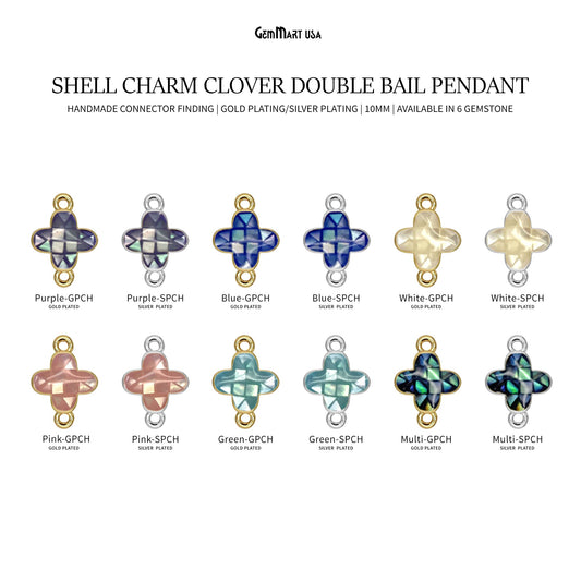 Shell Charm Clover 10mm Double Bail Bracelet Charm Pendant  Jewelry GemMartUSA
