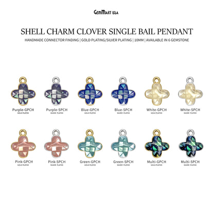 Shell Charm Clover 10mm Single Bail Bracelet Charm Pendant  Jewelry GemMartUSA