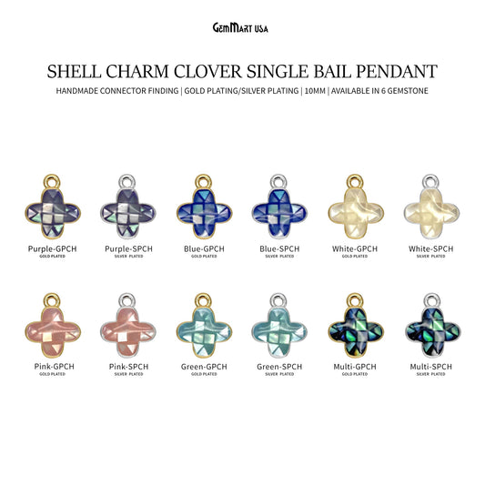 Shell Charm Clover 10mm Single Bail Bracelet Charm Pendant  Jewelry GemMartUSA